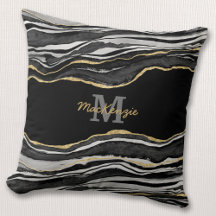 Monogram naam Zwarte marmer Agate Gold Glitter