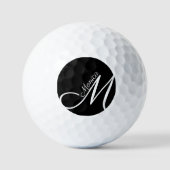 MONOGRAM + NAAM - zwarte moderne Golfballen (Voorkant)