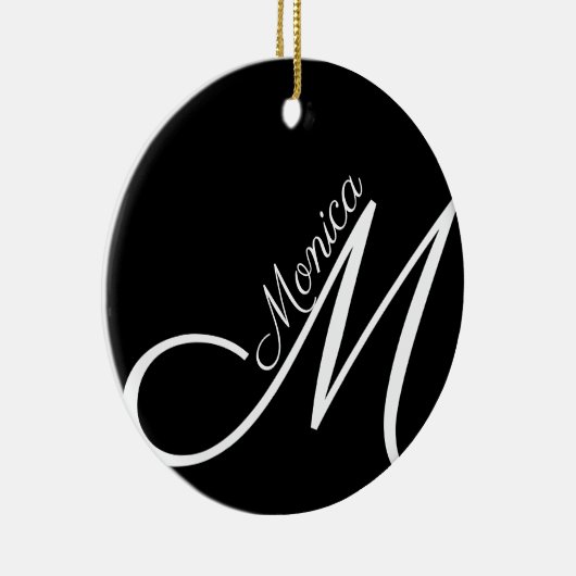 MONOGRAM + NAAM - zwarte moderne Keramisch Ornament (Rechts)