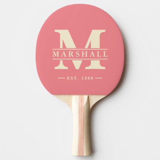 Monogram & naamoverlay perzik tafeltennisbatje (Voorkant)