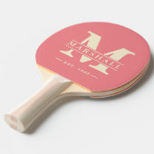 Monogram & naamoverlay perzik tafeltennisbatje (Voorkant Gekanteld)