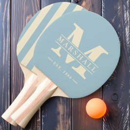 Monogram & naamoverlay polo strepen lichte lucht tafeltennisbatje