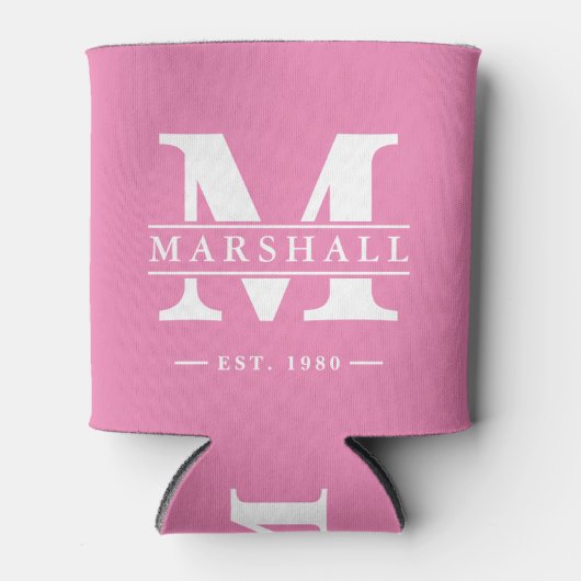 Monogram & naamoverlay roze blikjeskoeler (Voorkant)