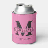 Monogram & naamoverlay roze en zwart blikjeskoeler (Blikje Voorkant)