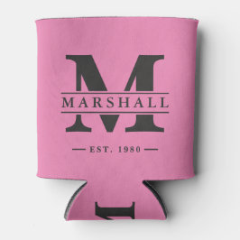 Monogram & naamoverlay roze en zwart blikjeskoeler