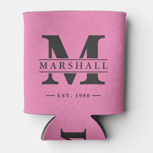 Monogram & naamoverlay roze en zwart blikjeskoeler (Voorkant)