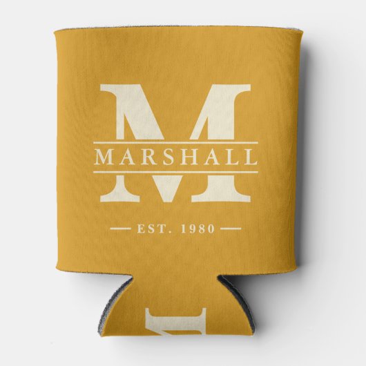 Monogram & naamoverlay Verbrand boterbloemgeel Blikjeskoeler (Voorkant)