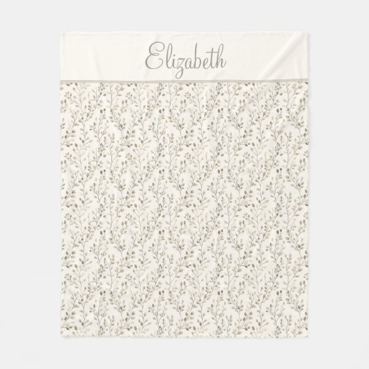 Monogram Name Beige Gray Brown Botanical Neutral Fleece Deken (Voorkant)