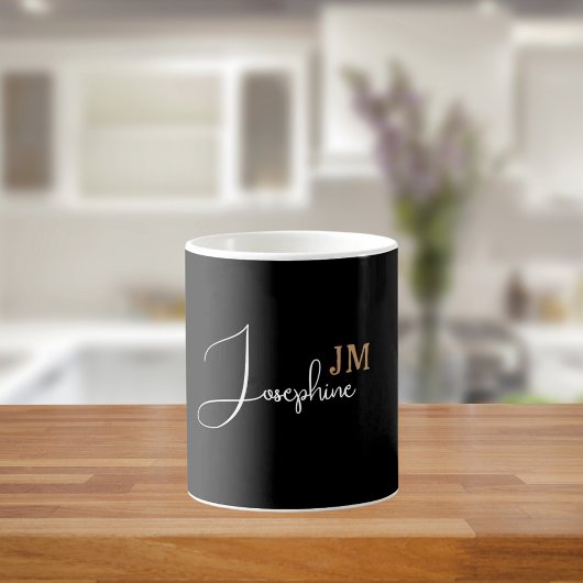 Monogram name black gold modern koffiemok