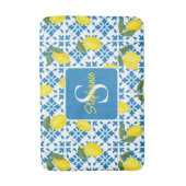 Monogram Name Blue French Tile Lemon Pattern Badmat (Voorkant Verticaal)