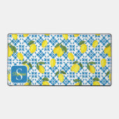 Monogram Name Blue French Tile Lemon Pattern  Bureaumat (Voorkant)