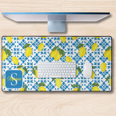 Monogram Name Blue French Tile Lemon Pattern Bureaumat