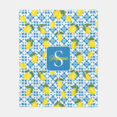 Monogram Name Blue French Tile Lemon Pattern Fleece Deken (Voorkant)