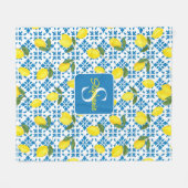Monogram Name Blue French Tile Lemon Pattern Fleece Deken (Voorkant (Horizontaal))