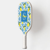 Monogram Name Blue French Tile Lemon Pattern  Pickleball Paddle (Links)