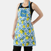 Monogram Name Blue French Tile Lemon Pattern Schort (Insitu)
