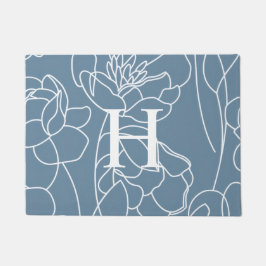 Monogram Name Blue Modern Wildflower Deurmat