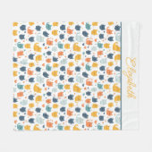 Monogram Name Blue Orange Yellow Cute Cats  Fleece Deken (Voorkant (Horizontaal))
