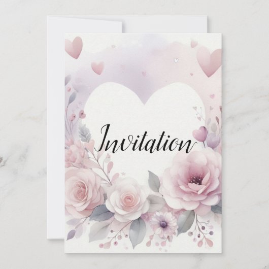 Monogram name floral hearts romantic watercolor  kaart (Voorkant)