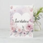 Monogram name floral hearts romantic watercolor  kaart (Staand voorkant)