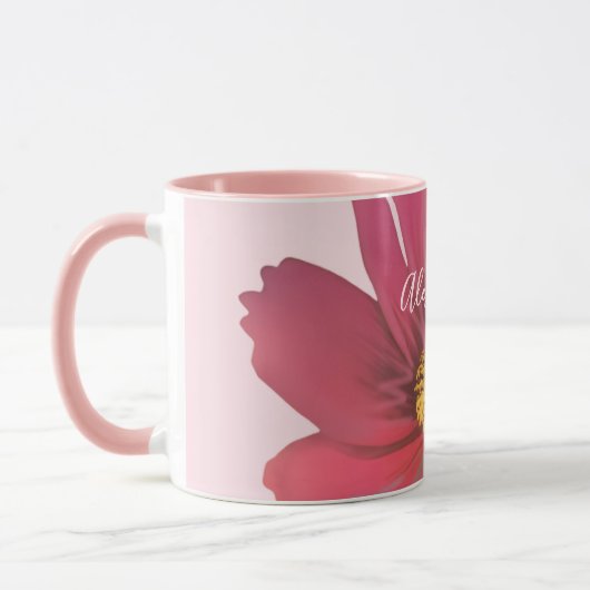 Monogram Name Floral Red Wildflower Pastel Pink  Mok (Links)