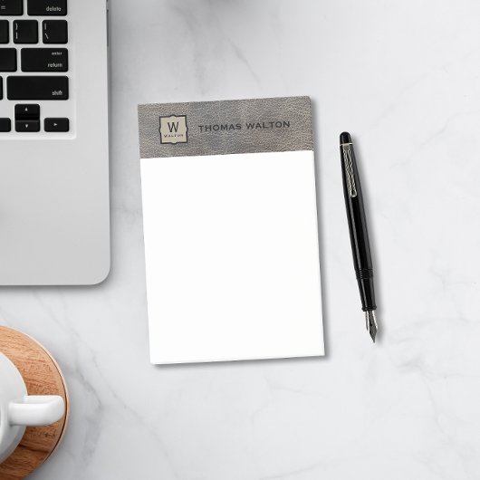 Monogram Name Genuine Cowhide Leather Look Post-it® Notes