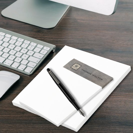 Monogram Name Genuine Cowhide Leather Look Post-it® Notes