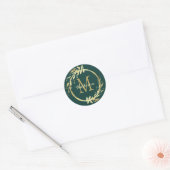 Monogram Name Gold Emerald Green Kerstmis Wreath Ronde Sticker (Envelop)