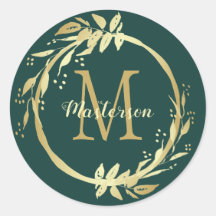 Monogram Name Gold Emerald Green Kerstmis Wreath