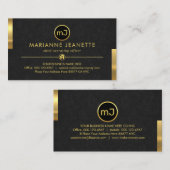 Monogram Name Grey Grunge Gold Tabs Visitekaartje (Voorkant / Achterkant)