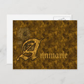 Monogram Name Initiaal A Gold Peony Floral Briefka Briefkaart (Voorkant / Achterkant)