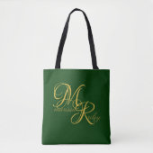 Monogram Name Initiaal Green Elegant Script Tote Bag (Voorkant)