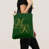 Monogram Name Initiaal Green Elegant Script Tote Bag (Dichtbij)