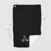 Monogram Name Initial Elegant Black Custom Golfhanddoek (Insitu)
