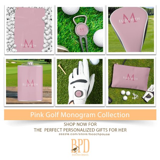 Monogram Name Initial Elegant Pink Golfhanddoek