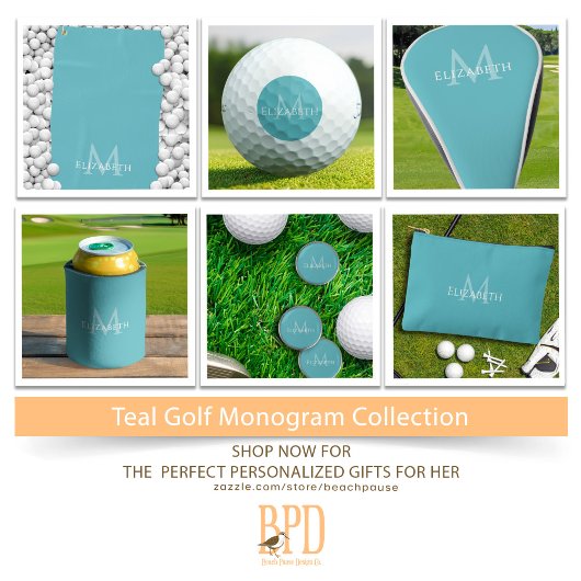 Monogram Name Initial Elegant Teal Green Custom Golfhanddoek