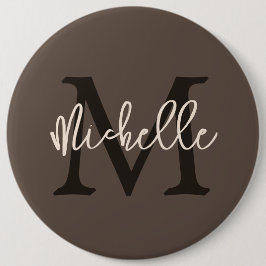 Monogram Name Initial Script Cream Brown Ronde Button 6,0 Cm
