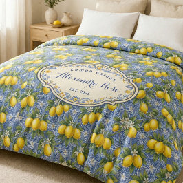 Monogram Name Lemon Blue French Country Tile 