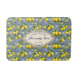 Monogram Name Lemon Blue French Country Tile  Badmat