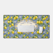 Monogram Name Lemon Blue French Country Tile Bureaumat (Keyboard & Muis)