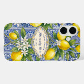 Monogram Name Lemon Blue French Country Tile  Case-Mate iPhone Case (Achterkant (horizontaal))