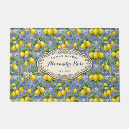Monogram Name Lemon Blue French Country Tile  Deurmat