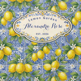 Monogram Name Lemon Blue French Country Tile  Douchegordijn