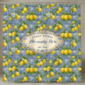 Monogram Name Lemon Blue French Country Tile  Douchegordijn