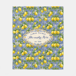 Monogram Name Lemon Blue French Country Tile  Fleece Deken