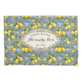 Monogram Name Lemon Blue French Country Tile  Kussensloop