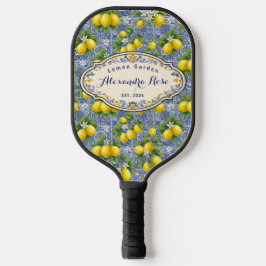 Monogram Name Lemon Blue French Country Tile  Pickleball Paddle