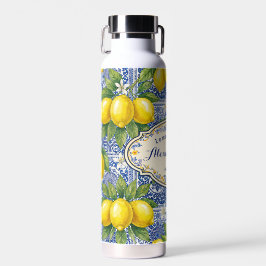 Monogram Name Lemon Blue French Country Tile  Waterfles