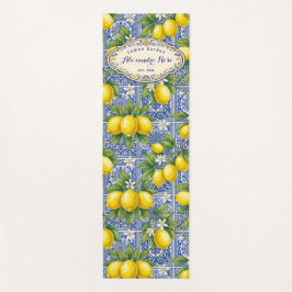 Monogram Name Lemon Blue French Country Tile  Yogamat