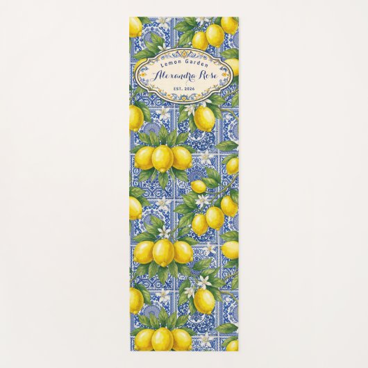 Monogram Name Lemon Blue French Country Tile Yogamat (Voorkant)